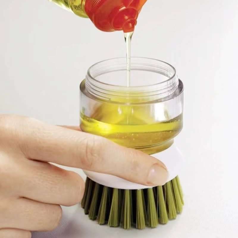 Soap dispenser palm brush with storage stand