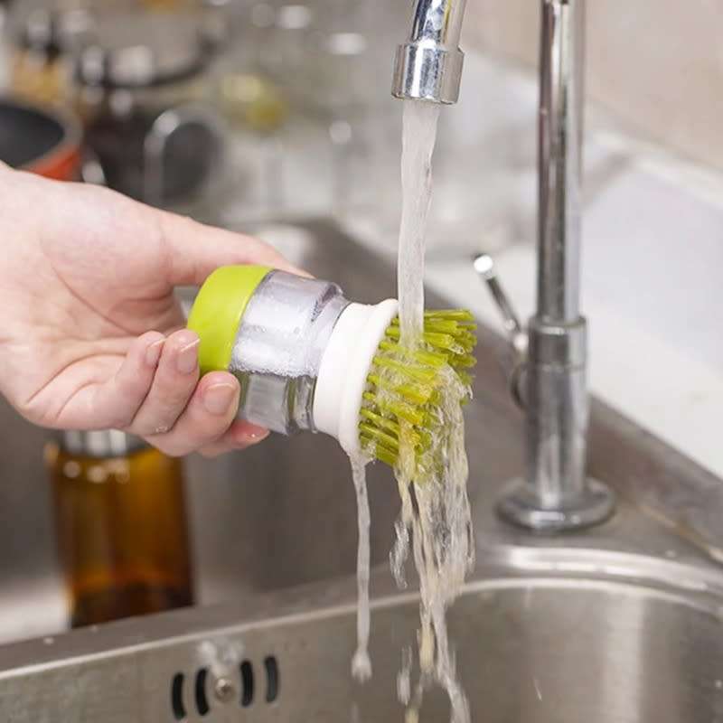 Soap dispenser palm brush with storage stand