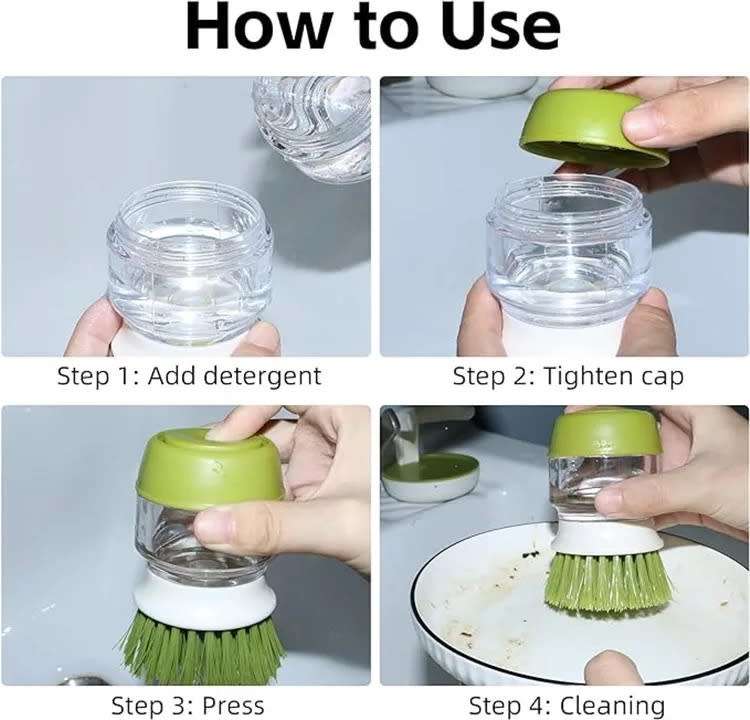 Soap dispenser palm brush with storage stand