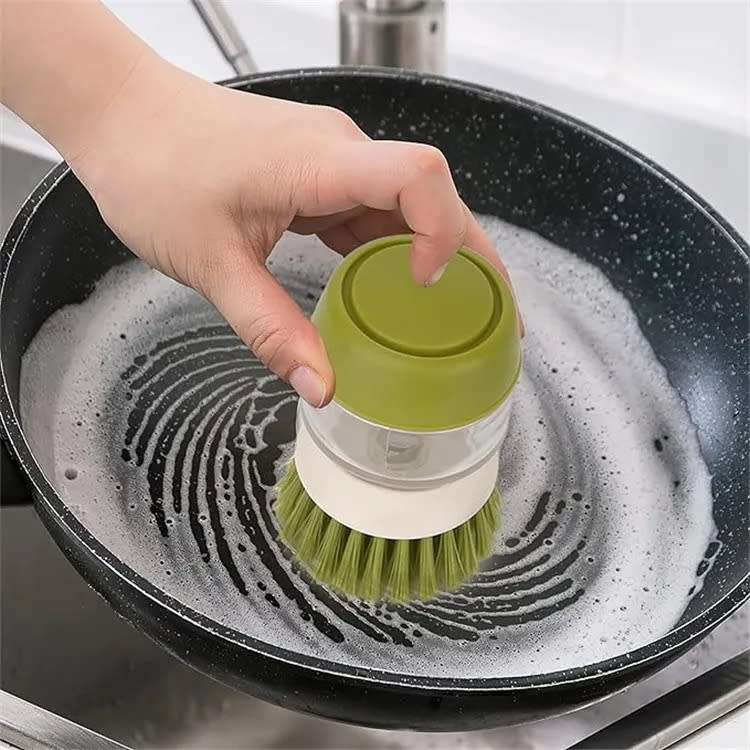 Soap dispenser palm brush with storage stand