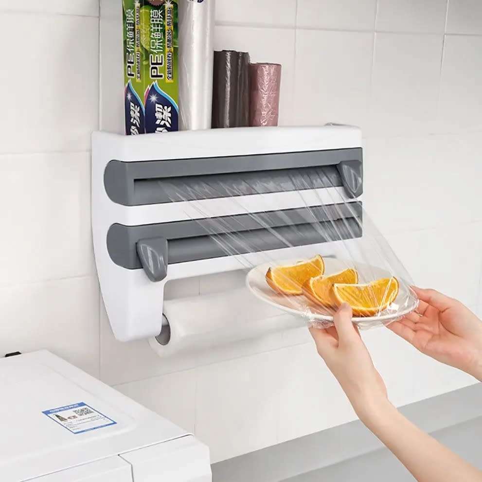 Creative kitchen shelf organiser cling film station