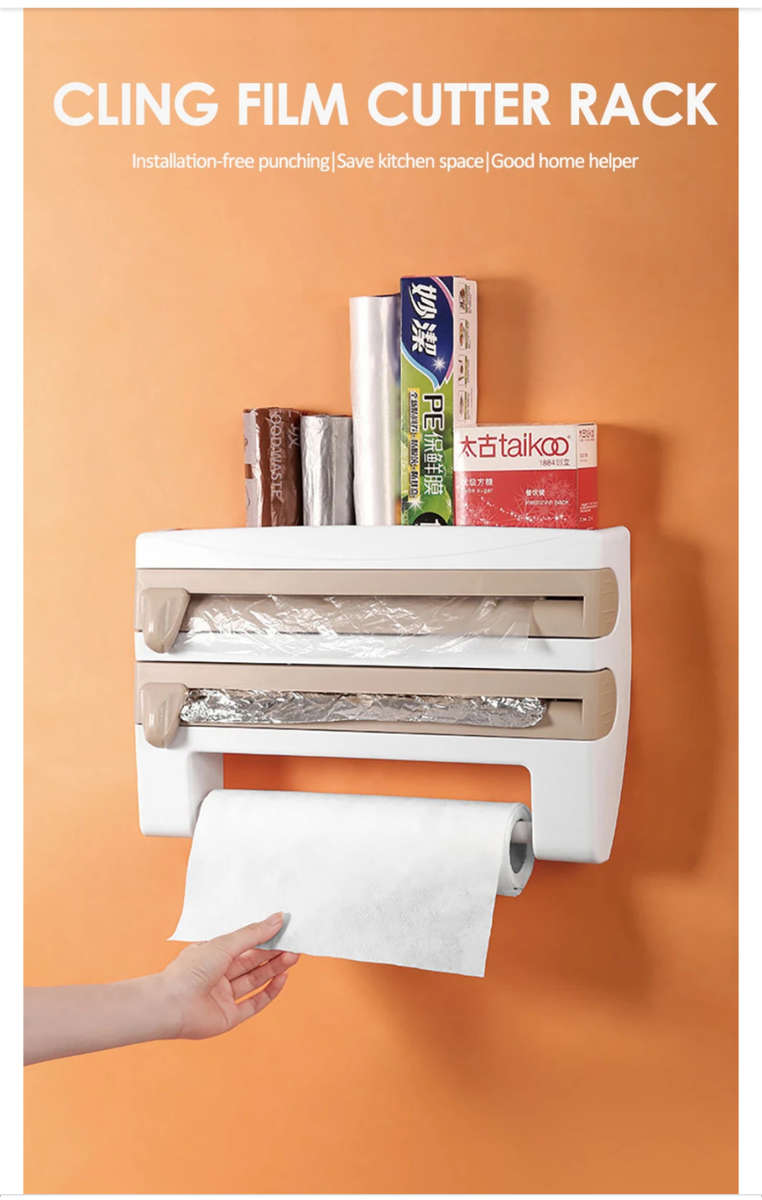 Creative kitchen shelf organiser cling film station