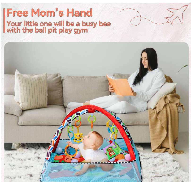 Baby Gym Play Mat with Ocean Ball & Sensory Toys Great for Newborn Infant