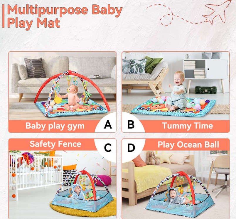 Baby Gym Play Mat with Ocean Ball & Sensory Toys Great for Newborn Infant
