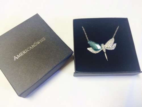 DRAGONFLY PENDANT AND CHAIN WITH BLUE CUBIC ZIRCONIA - STERLING SILVER- FREE SHIPPING