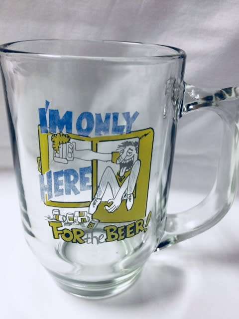 BEER MUGS - CLEAR GLASS - WITH SAYING - GLASSES - BAR ACCESSORIES - ACCESSORIES