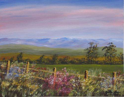 'SPRING IS IN THE AIR' original,signed,unframed acrylic on canvas by Aletta Knox 51x40cms