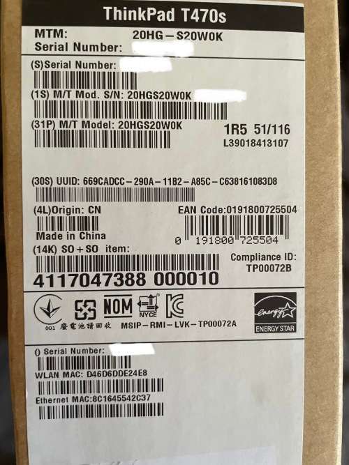 Lenovo T470s unused in box