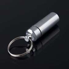 48x17mm Waterproof Aluminum Pill Box Cash Stash Capsule Container Keyring Silver