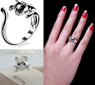 Silver cat ring
