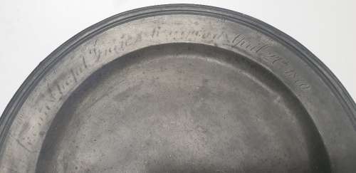 1870 Pair of Compton London Pewter plates. ( 24.5cm / 1079 grams )