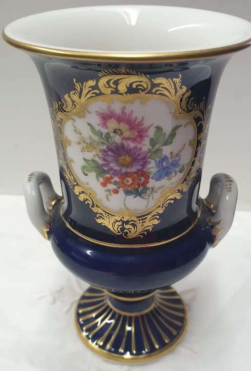 Vintage Meissen Porcelain Urn Vase Cobalt Blue