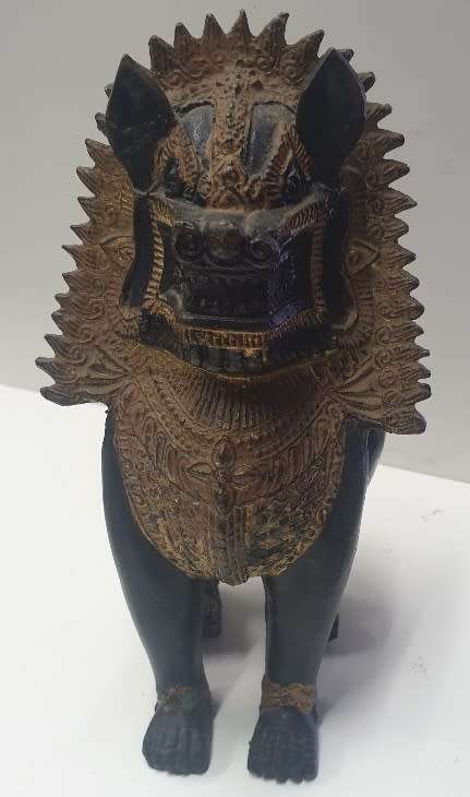 Vintage Burmese Bronze Figurine of Singha Foo Dog.