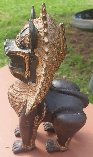 Vintage Burmese Bronze Figurine of Singha Foo Dog.