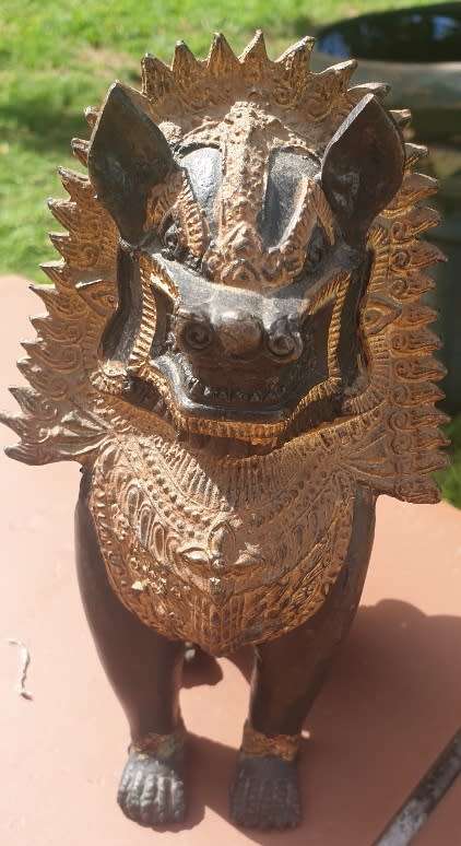 Vintage Burmese Bronze Figurine of Singha Foo Dog.