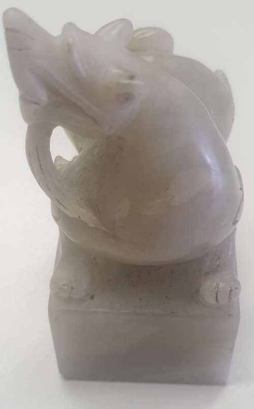 ANTIQUE CHINESE QING WHITE JADE DOG CHOP STAMP/SEAL