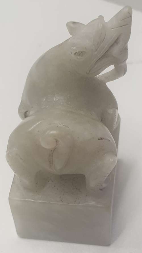 ANTIQUE CHINESE QING WHITE JADE DOG CHOP STAMP/SEAL