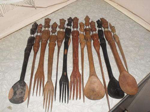 STUNNING LOT OF AFRICAN HAND CARVED KITCHEN UTENSILS