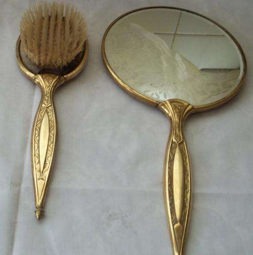 EXCELLENT VINTAGE BRASS DRESSING TABLE SET