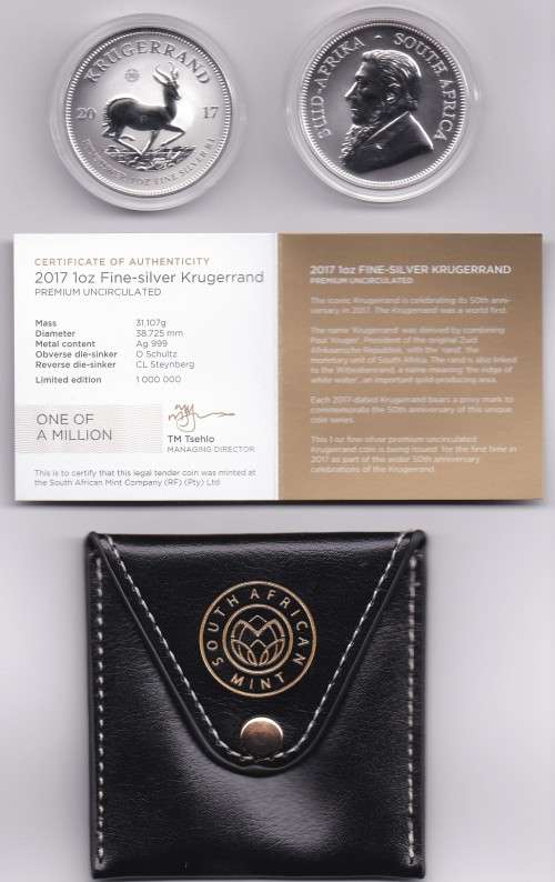 2017 1oz Fine Silver Kruger Rand Prenuim-Uncirculated