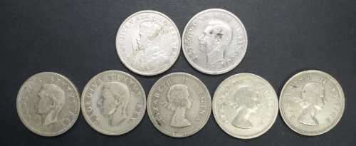 # 2 SHILLINGS - 1928, 43, 51, 52, 53, 54 & 58 - 7 x 2 SHILLINGS SILVER COINS (Bid per Coin) #