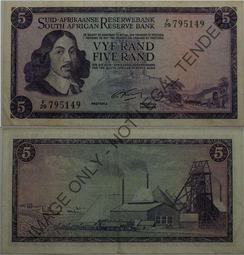 #  G. RISSIK  - Five  Rand (Afr/Eng)  -  1966 - 2nd ISSUE  -  F29 - VF   #
