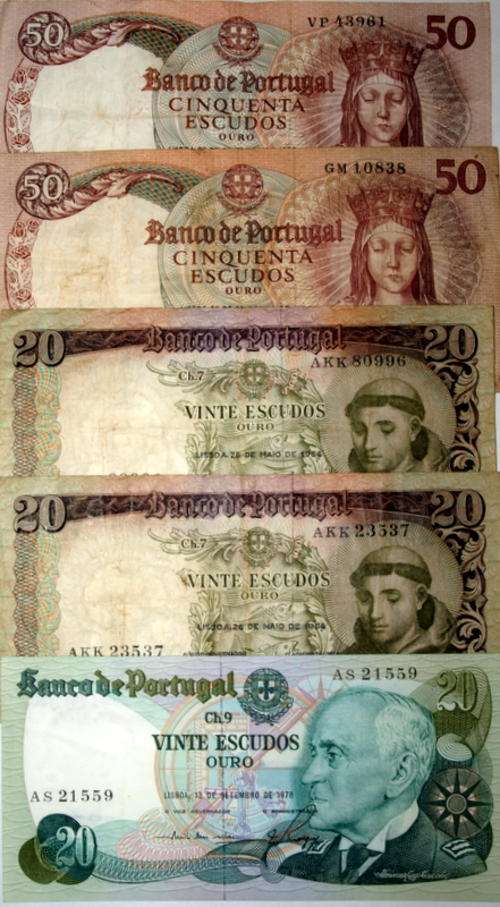 #  BANKNOTES From PORTUGAL - 2 x 1964 - 20 Escudos, 2 x 1964 - 50 Escudos, 1 x 1978 - 20 Escudos   #