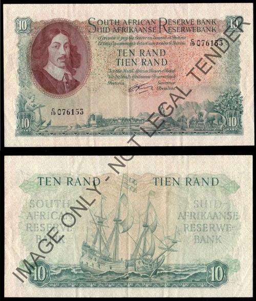 #  G. RISSIK  - Ten Rand (Eng/Afr)  -  1962 - 1st ISSUE  -  C19 -  EF  #
