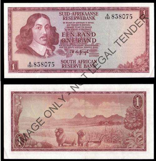 #  T W de JONGH  - One Rand (Afr/Eng/)  -  1967 - 1st ISSUE  -  A151  -  A/Unc  #