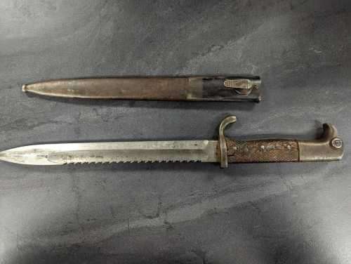 German Rare KS98 ERFURT Sawback Bayonet + Sheath No: KS11156