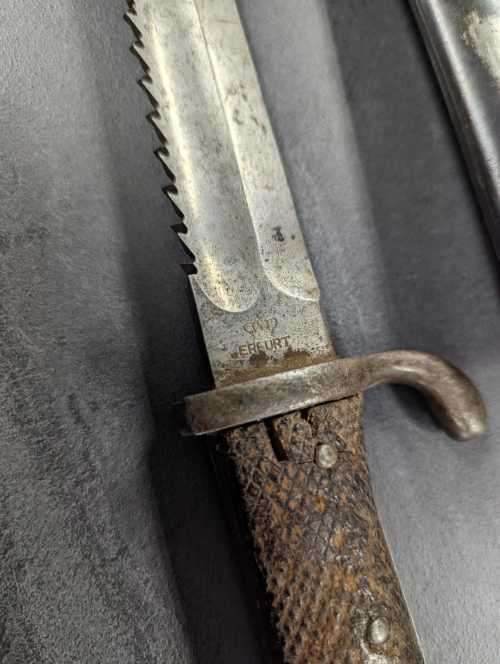 German Rare KS98 ERFURT Sawback Bayonet + Sheath No: KS11156