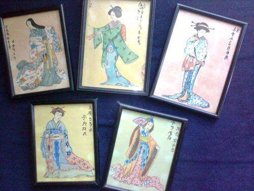Japanese geisha drawings in frames x 5