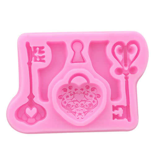 Vintage Keys with Heart Shaped Padlock Silicone Mould