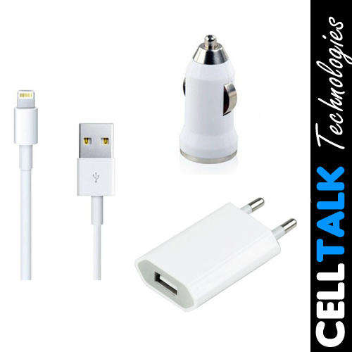 iPhone 5 5C 5S Lightning Bolt USB Cable Car Home Charger Charging Kit