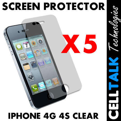 Pack of 5 LCD Screen Guard Protector For Apple iPhone 4 4S CLEAR