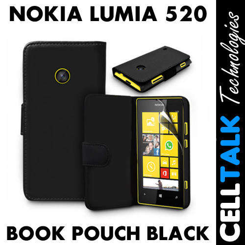 Flip Pouch Leather Case For Nokia Lumia 520 BLACK