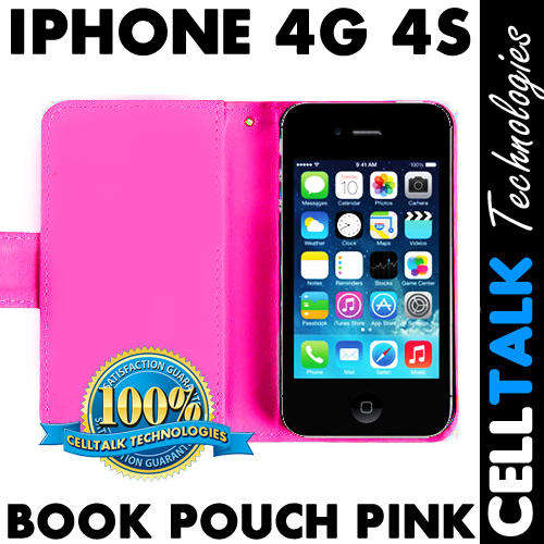 Flip Pouch Leather Case For iPhone 4G 4S PINK