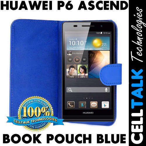 Flip Leather Book Case Pouch For Huawei P6 Ascend BLUE