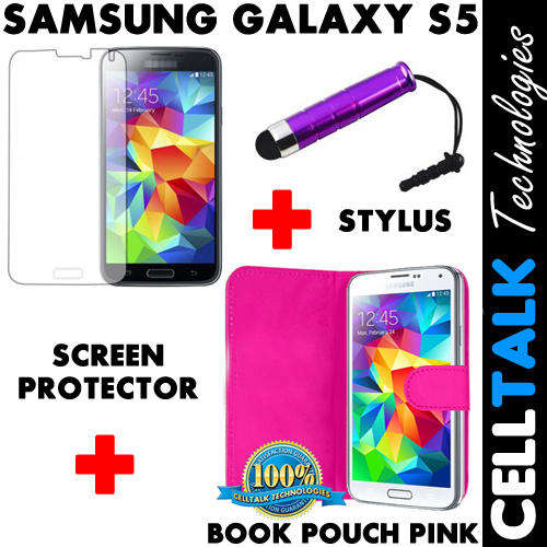** SPECIAL** Samsung Galaxy S5 Flip Type Book Pouch Pink + Screen Protector + Stylus **SPECIAL**