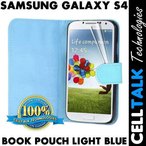 Flip Pouch Leather Case For Samsung Galaxy S4 i9500 LIGHT BLUE