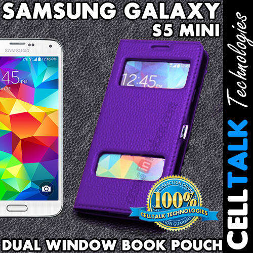 Samsung Galaxy S5 Mini Dual Window Magnetic Book Pouch G800 PURPLE