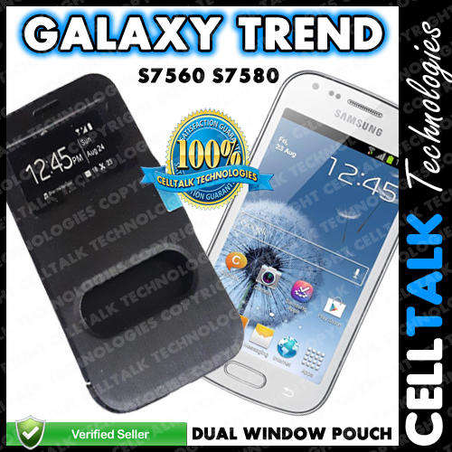 Samsung Galaxy Trend S7560 S7580  Dual Window Magnetic Book Pouch BLACK