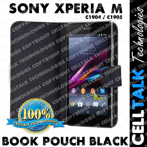 Flip Leather Book Case Pouch For Sony Xperia M BLACK