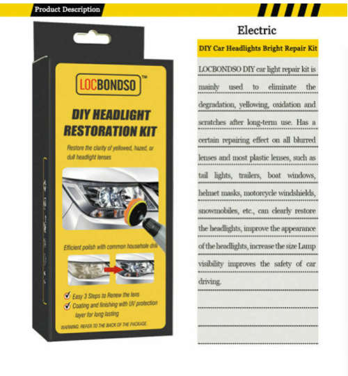Car Headlight Lens Restoration DIY System Professional Restorer Polishing Kit
