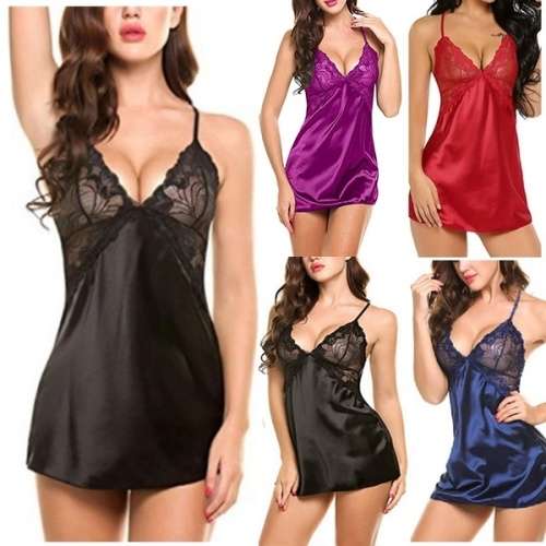 Lace Silks Backless Sleeveless Nightgown Lingerie Braces Skirt For Women