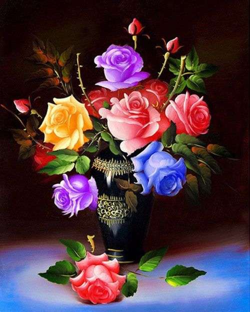 5D DIY FULL DRILL DIAMOND PAINTING BY NUMBER - ROSES IN VASE