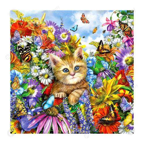 5D DIY FULL DRILL DIAMOND PAINTING BY NUMBER - CAT & BUTTERFLIES