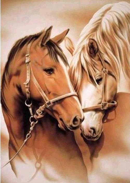 5D DIY FULL DRILL DIAMOND PAINTING BY NUMBER - HORSES BROWN & WHITE
