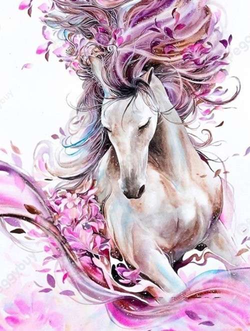5D DIY FULL DRILL DIAMOND PAINTING BY NUMBER - PINK & WHITE HORSE
