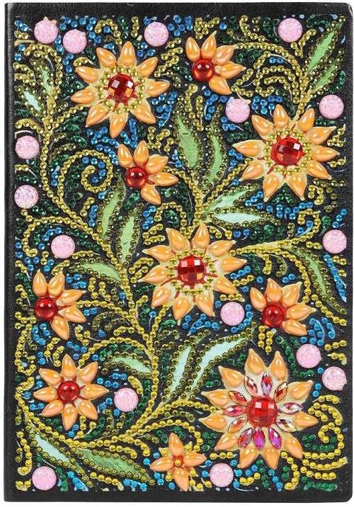 DIY Special Shaped Diamond Painting 50 Pages A5 Notebook Yellow Flowers